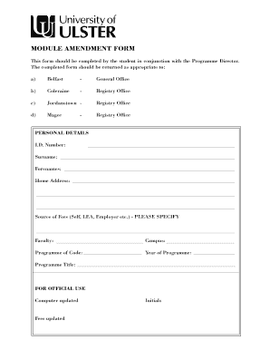 This form should be completed by the student in conjunction with the Programme Director - ulster ac