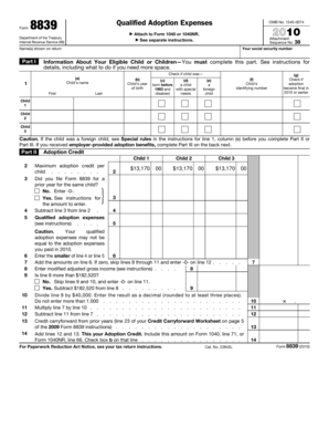IRS Form 8839 Adoption Expenses