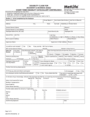 metlife a&s std 5782 form