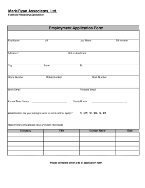 Employment application pdf fillable form