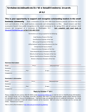 Seeking nominations for SBA Small Business Awards 2012 - sba