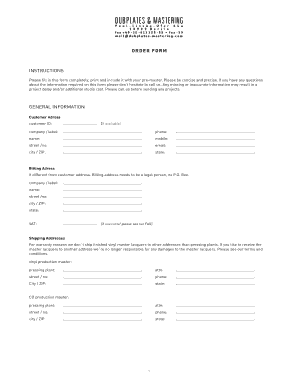 Download order form - Dubplates & Mastering