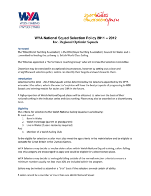 WYA National Squad Selection Policy 2011 2012 Inc. Regional ... - welshsailingevents