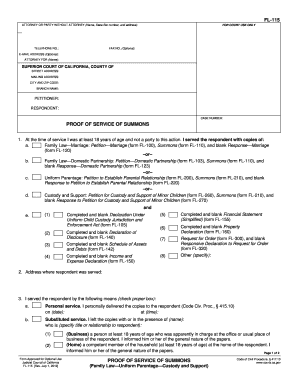 fl 115 proof of service of summons 2005 form