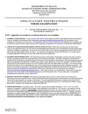 A P P L I C A T I O N I N S T R U C T I O N S FOR RE-EXAMINATION - doh state fl