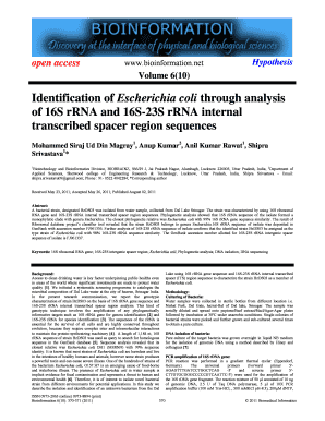 Identification of escherichia coli through analysis of 16s rrna form