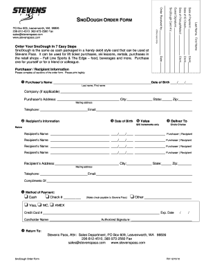 SNODOUGH ORDER FORM - Stevens Pass