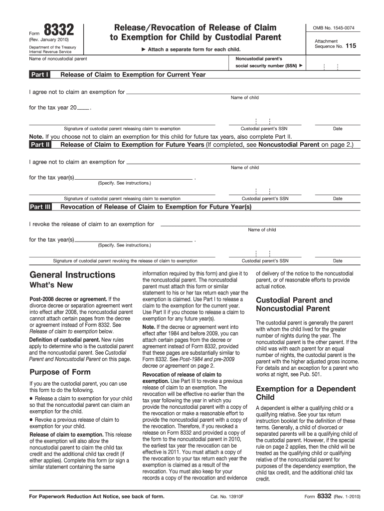 form 8332 Preview on Page 1.