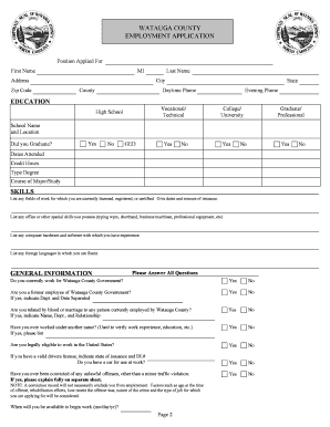 Watauga County Employment Application