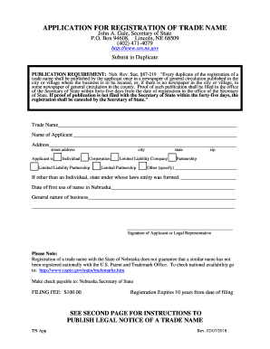 Nebraska Trade Name Registration Form