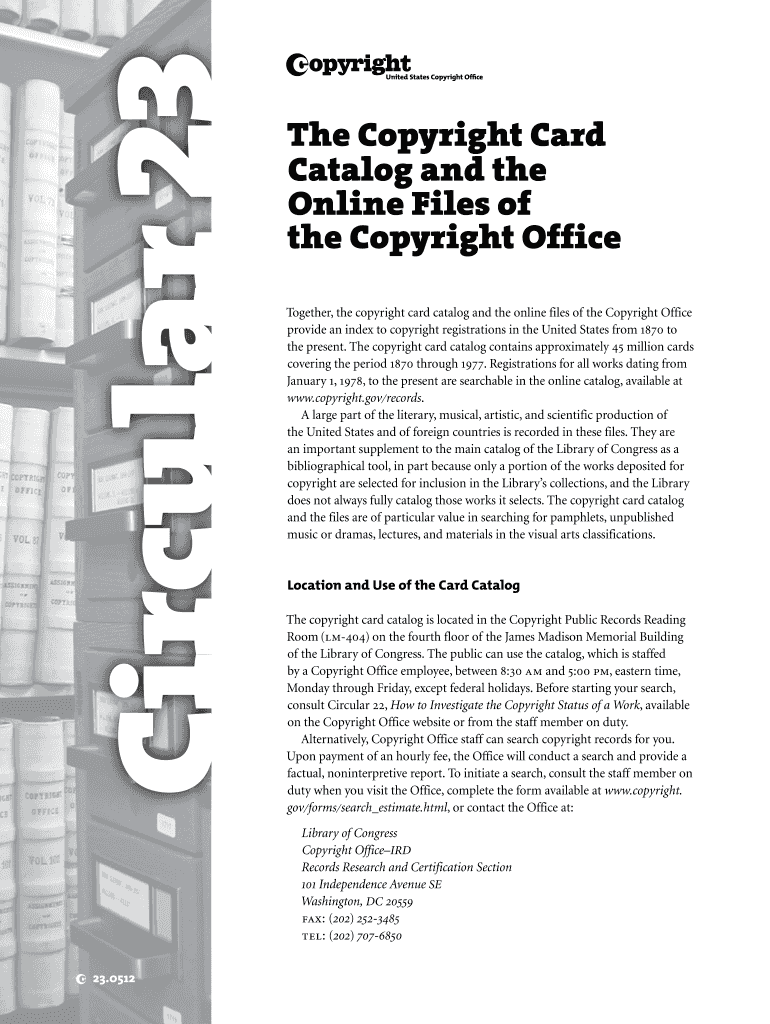 Fillable Online The Copyright Card Catalog and the Online Files of the