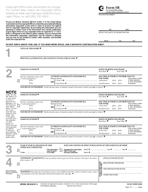 US Copyright Registration Form SR