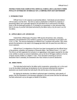 Official Form 2 Declaration Under Penalty of Perjury