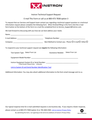 Instron Technical Support Request Form