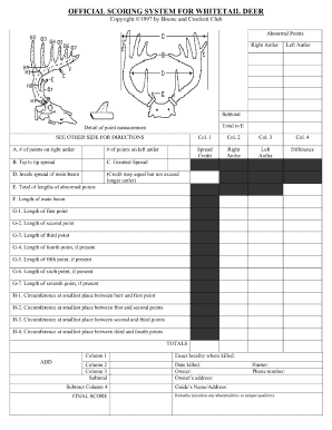 official scoring system for whitetail deer fill online printable boone and crockett deer score sheet