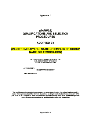 Letter of agreement - (SAMPLE) QUALIFICATIONS AND SELECTION PROCEDURES ADOPTED BY (INSERT EMPLOYERS' NAME OR EMPLOYER GROUP NAME OR ASSOCIATION) - doleta