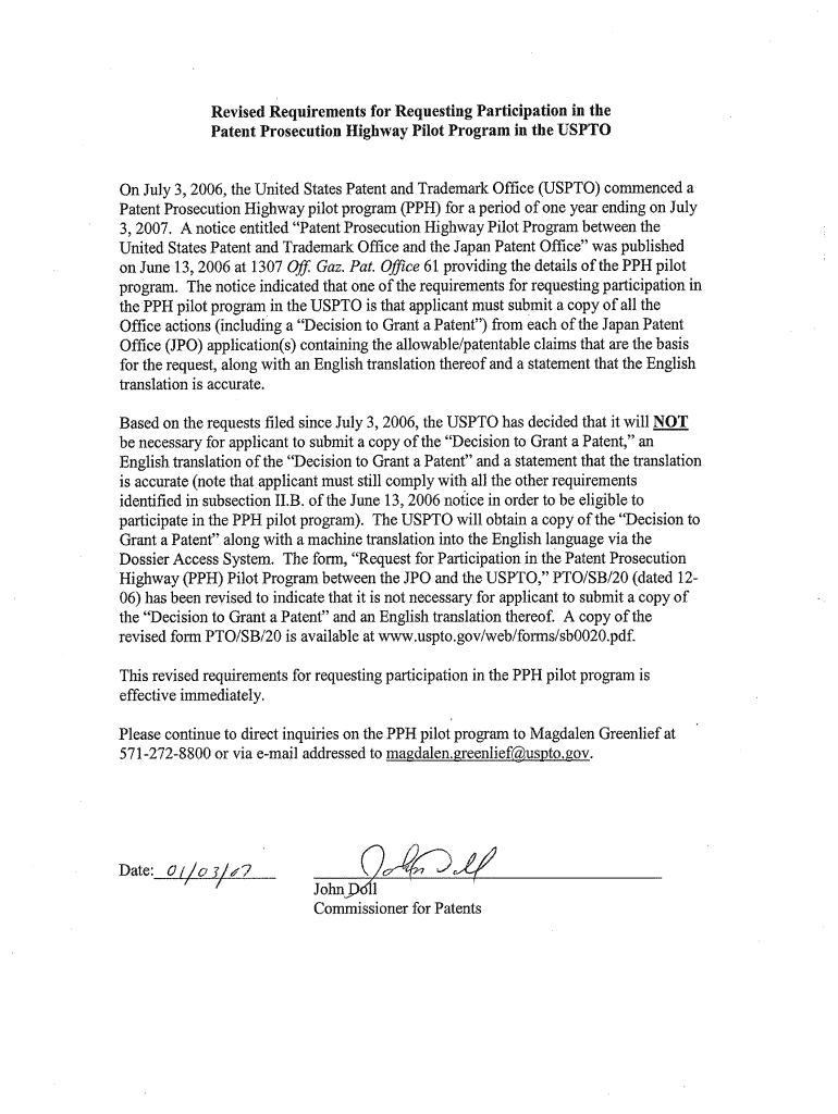 Fillable Online uspto The form, Request for Participation in the Patent ...