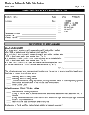 Form 141-A Monitoring Guidance for Public Water Systems