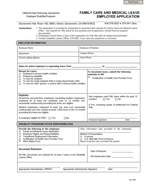 Leave form template - FAMILY CARE AND MEDICAL LEAVE EMPLOYEE APPLICATION