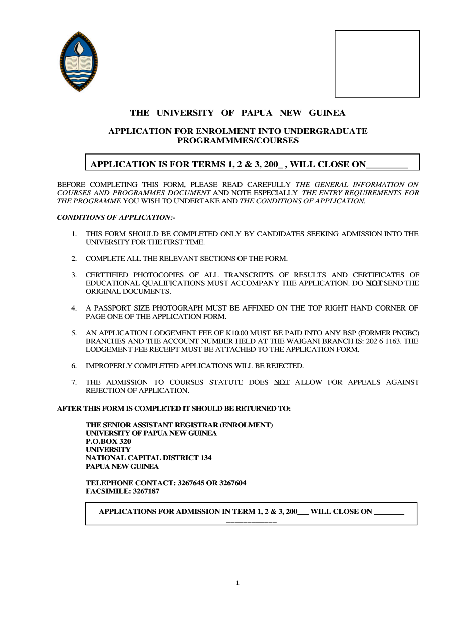 UPNG Application Form