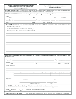 Student Service Learning Verification Form
