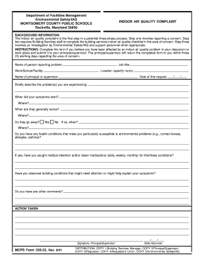 Montgomery County Indoor Air Quality Complaint Form