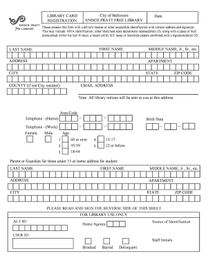 Fillable Online Prattlibrary Library Card Application Form Enoch Pratt Free Library Prattlibrary Fax Email Print Pdffiller