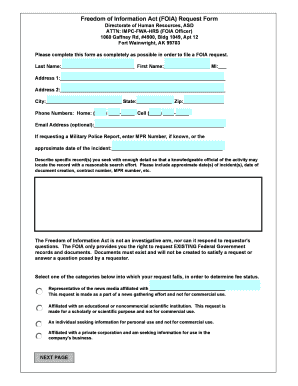 Freedom of Information Act (FOIA) Request Form - Fort Wainwright , AK - wainwright army