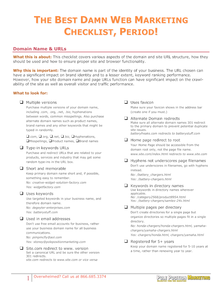 Fillable Online the best damn web marketing checklist pdf form Fax Email  Print - pdfFiller