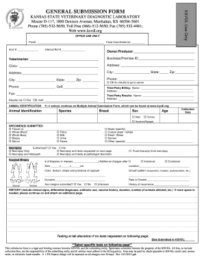 Kansas Veterinary Diagnostic Lab Submission Form
