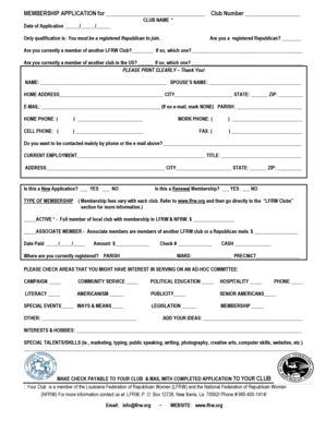 Membership Application for LFRW Club