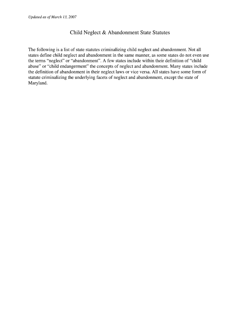 Fillable Online ndaa Child Neglect & Abandonment State Statutes ndaa