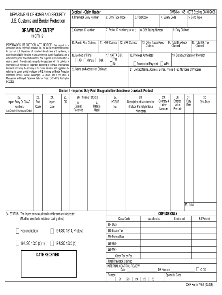 cbp form 7551 Preview on Page 1