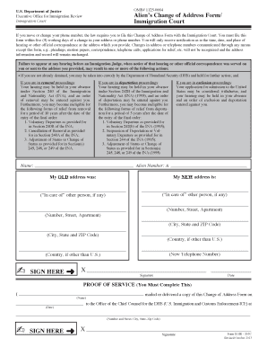 Change of address contact information form immigration court - eoir change of address