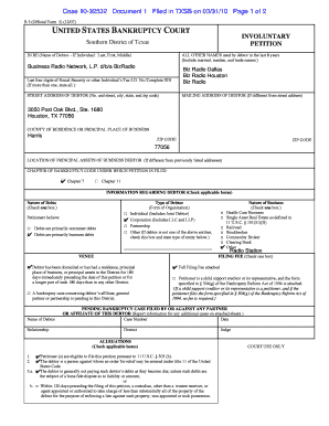 US Bankruptcy Involuntary Petition
