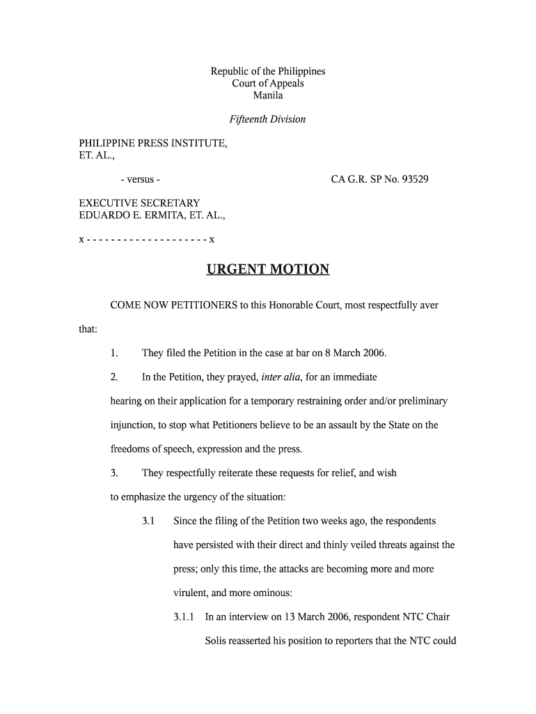 Sample Motion For Intervention Philippines Jzasci