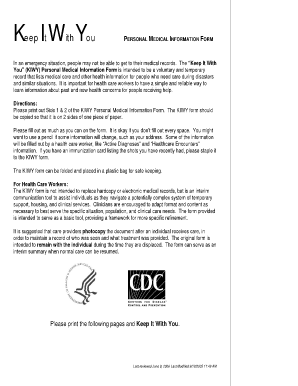 Keep It With You Personal Medical Information Form