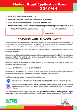 Student Grant Application Form 2010/11