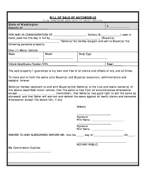 Washington Bill of Sale of Automobile