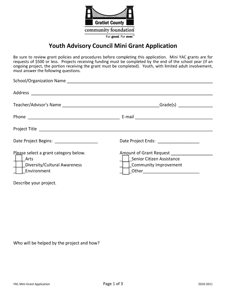 Youth Advisory Council Mini Grant Application - gratiotfoundation Preview on Page 1