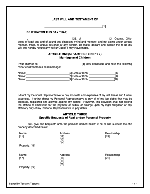 Ohio Legal Last Will and Testament Form for Widow or Widower with Minor Children