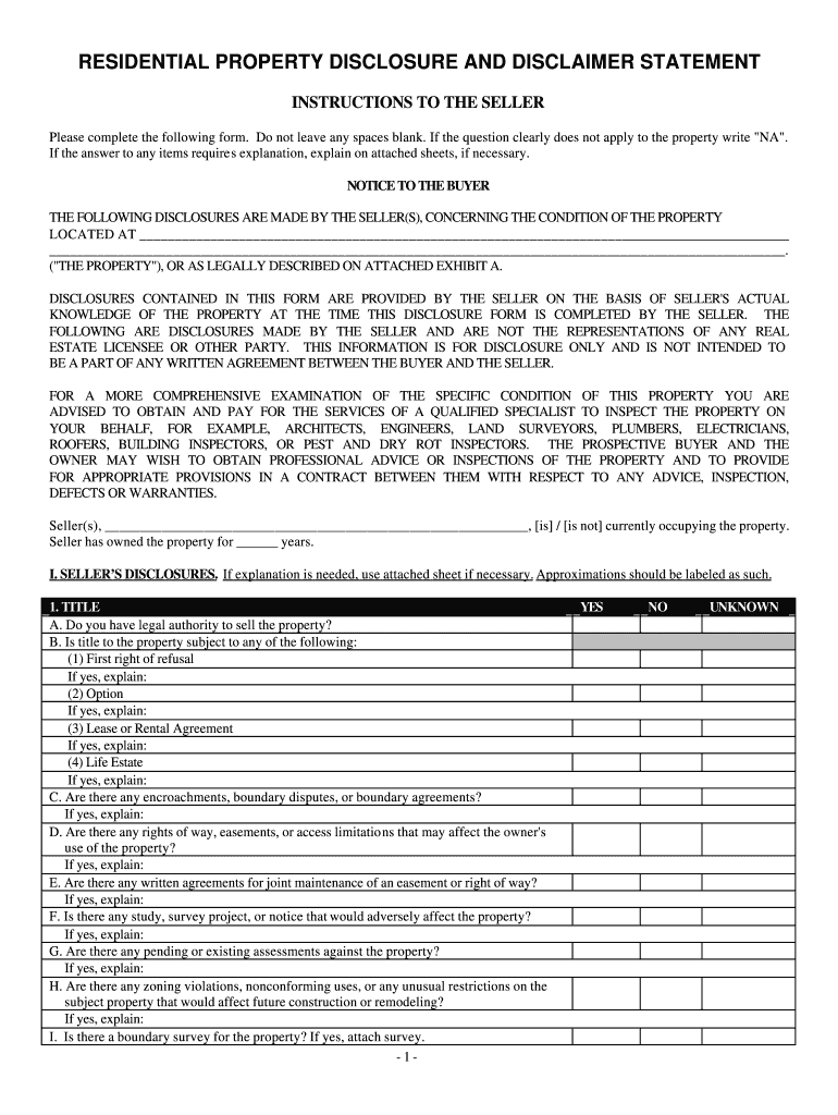 seller disclosure form Preview on Page 1