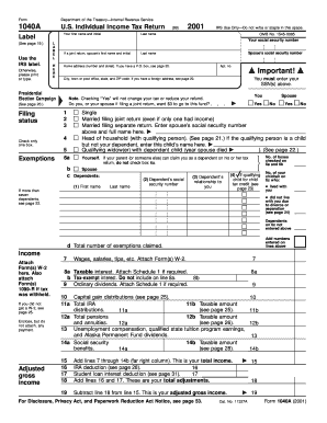 form 1040a year 2001 online