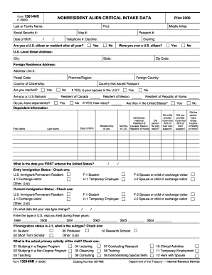 Form 13614NR Nonresident Alien Critical Intake Data