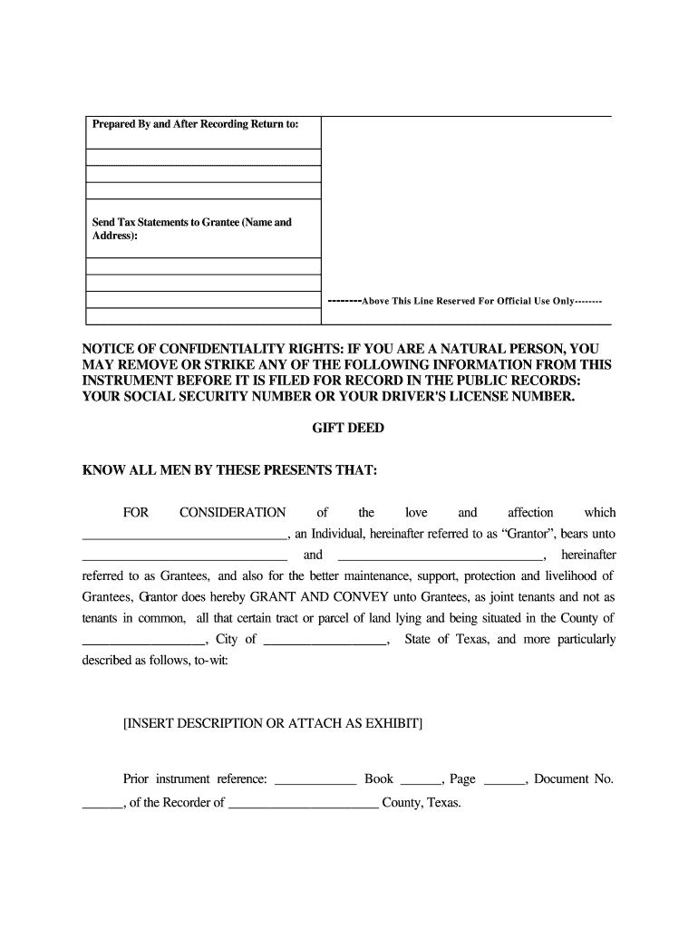 Printable Gift Deed Form Texas 20202021 Fill and Sign Printable