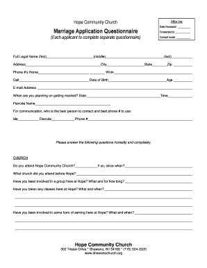Pre marriage questionnaire for couples