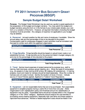 budget detail worksheet