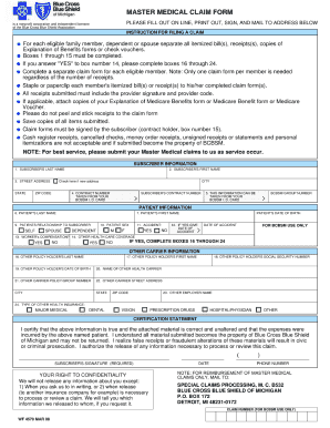 Fillable Online bcbsm bcbsm master medical claim form for providers Fax ...