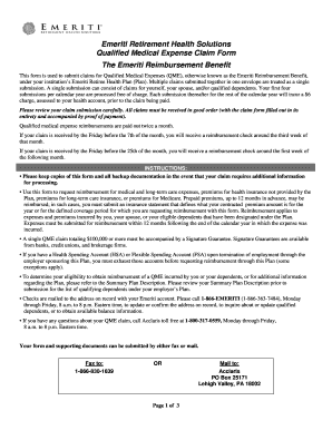 Emeriti Qualified Medical Expense Claim Form