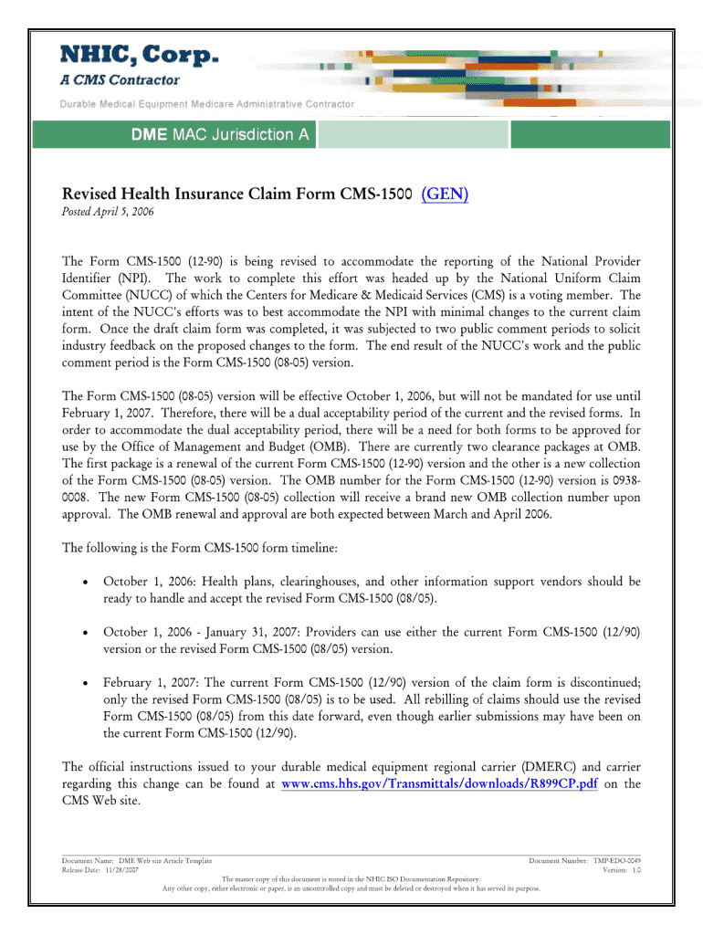 health insurance claim form 1500 fillable Preview on Page 1.